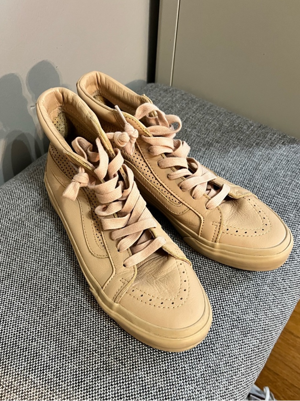 Vans Sk8-Hi Slim Cutout Square Perf Amberlight High-Tops Leather Peach 🍑 Nude